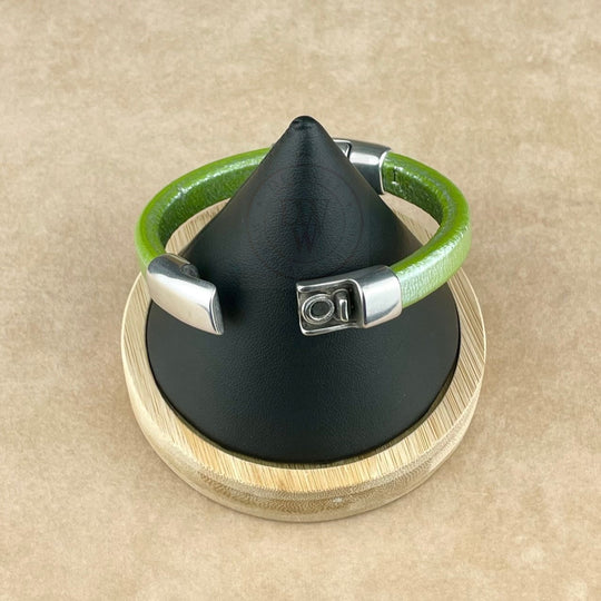 Metallic Pistachio Leather Unisex Cobo Bracelet-3