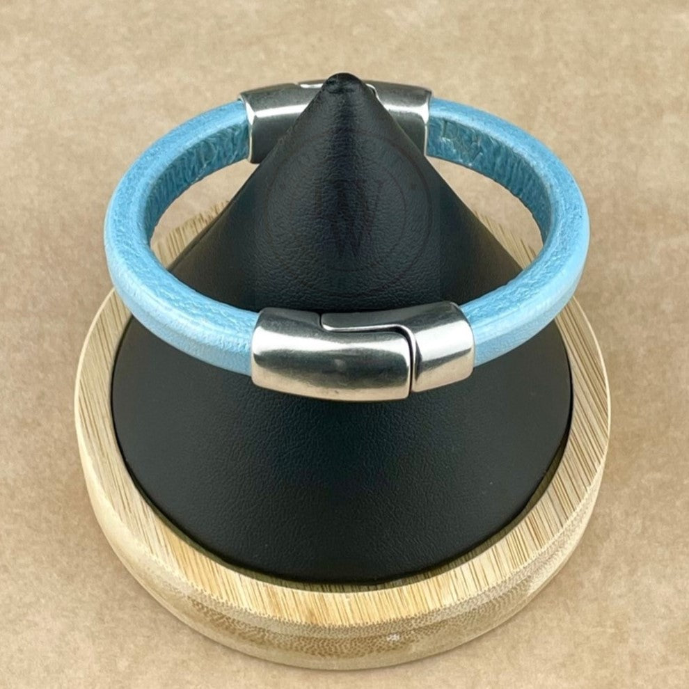 Metallic Sky Blue Leather Unisex Cobo Bracelet-1
