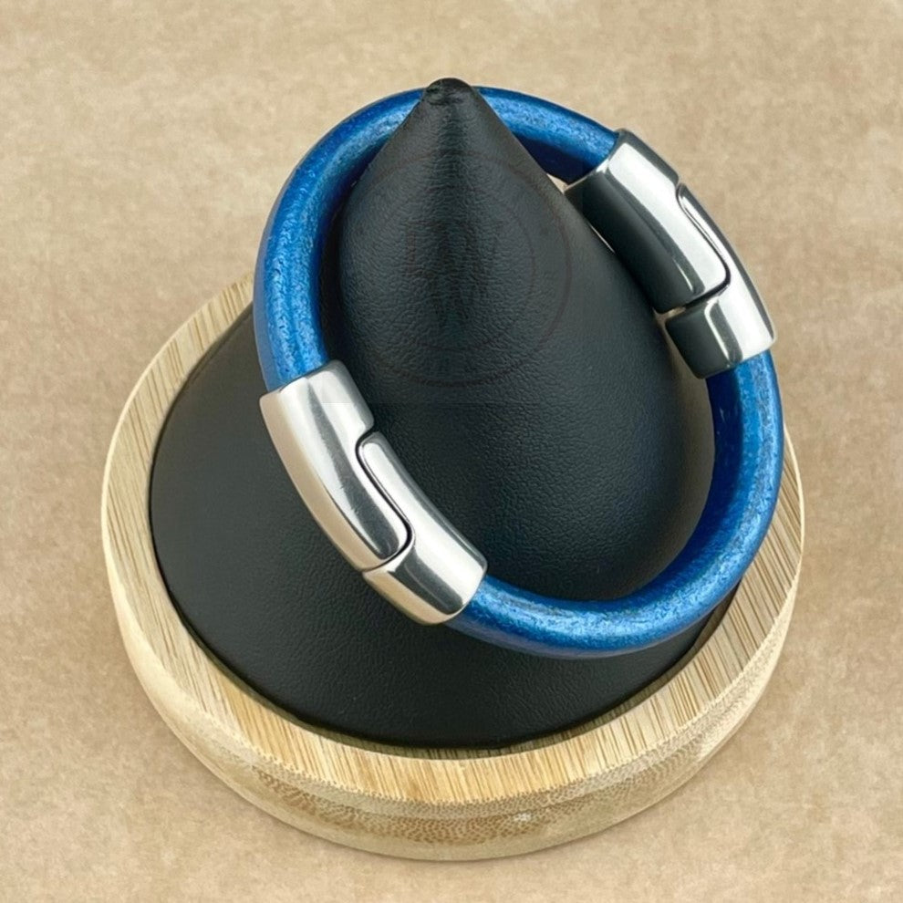 Metallic Cobalt Leather Unisex Cobo Bracelet -2
