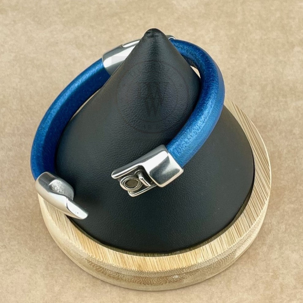 Metallic Cobalt Leather Unisex Cobo Bracelet -3