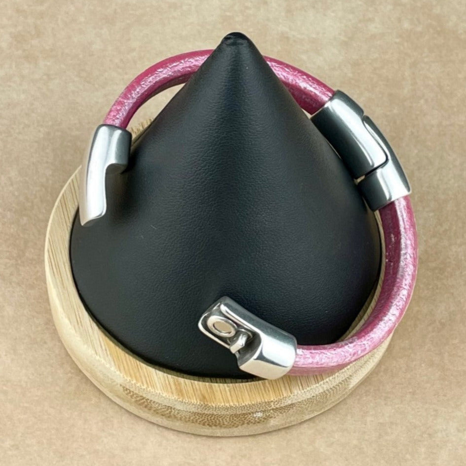 Metallic Fuchsia Leather Cobo Bracelet with <strong>Double</strong> Antique Silver Magnetic Clasps