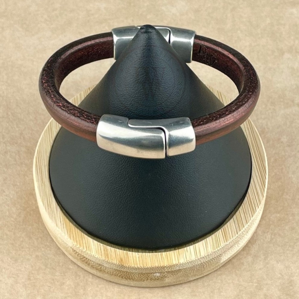 Metallic Burgundy Leather Unisex Cobo Bracelet -1