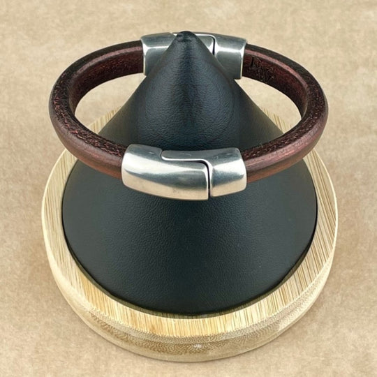 Metallic Burgundy Leather Unisex Cobo Bracelet -1