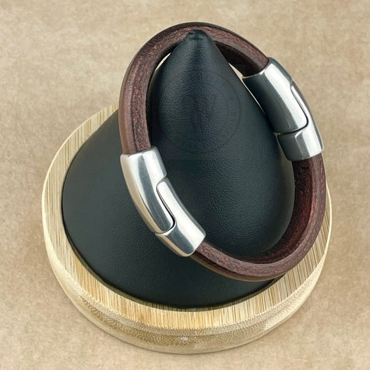 Metallic Burgundy Leather Unisex Cobo Bracelet -2