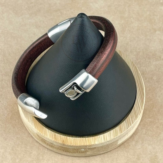 Metallic Burgundy Leather Unisex Cobo Bracelet -3