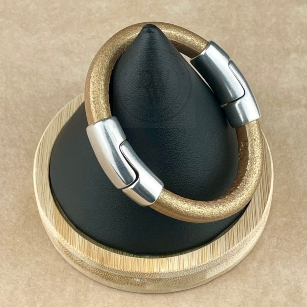 Matte Metallic Gold Leather Unisex Cobo Bracele-2