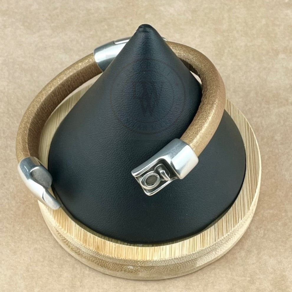 Matte Metallic Gold Leather Unisex Cobo Bracele-3